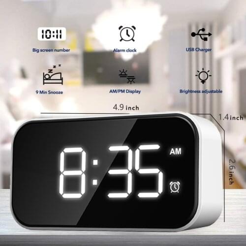 LED Mirror Alarm Clock Digital Snooze Table Clock Wake Up Light Electronic Large Time Temperature Display Home Decoration Clock