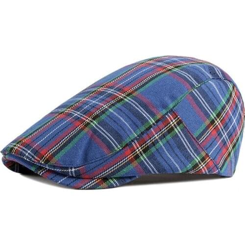 Cotton Spring Summer Plaid Newsboy Caps Flat Peaked Cap Men and Women Painter Beret Hats 35