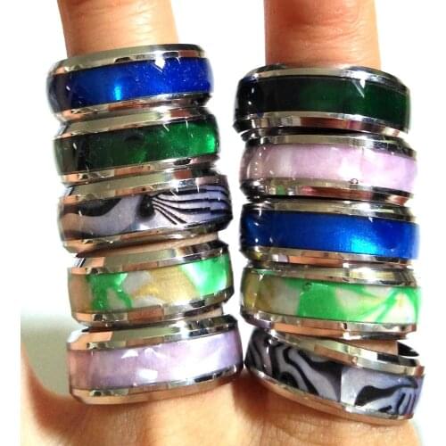 20pcs Color Mix Quality Men Women Colorful Natural Shell 316L Stainless Steel Wedding Rings Silver Bijoux Accessories Party Gift