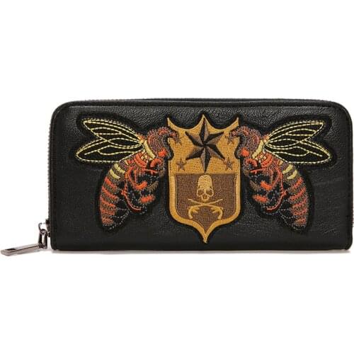 Wallet Women Personality Embroidery Retro Long Wallet Zipper Bag Leather man Clutch Bag Mobile Phone Business Female Wallet