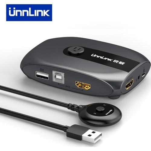 Unnlink 2 Ports HDMI-compatible KVM Switch with Extener 4K 1080P USB2.0 Sharing Monitor Printer Keyboard Mouse for 2 laptops pc