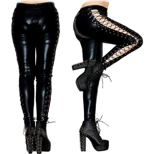 Pvc Wet Look Leggings Womens Black High Waist Pants Girls Leggings HENS EXOTIC PARTY OSR STRIPPER FANCY DRESS X6609 MLXL2XL
