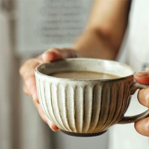 Retro Coarse Pottery Coffee Cup Set Creative Handmade Ceramic Cups With Dish Milk Water Mug Breakfast Mugs Home Tableware