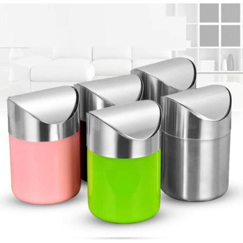 Table Dustbin Sundries Cute Car Garbage Desktop Trash Can Dust Case Holder Bin ash-bin Stainless Steel Can Roll Swing With Lid