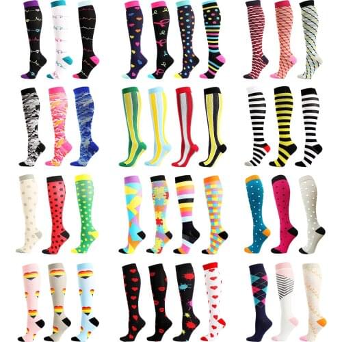 3 Pairs Compression Socks Women Running Sports Socks Varicose Veins Pregnancy Edema Knee High 30mmgh Nurses Compression Stocking