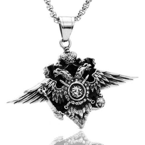 Eagle Necklace Pendant for Men Stainless Steel Punk Jewelry Biker Eagle rhombus Pendant