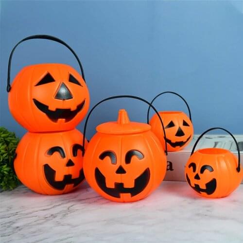 3pcs Halloween Plastic Pumpkin Candy Bucket Trick Or Treat Box Cosplay Props Kids Gift Toy Halloween Decoration Party Supplies