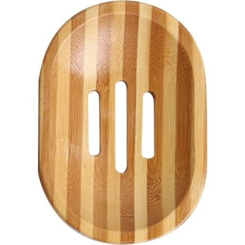 L9BE Natural Wood Soap Tray Holder Stripe Dish Container Storage Bathroom Stand Rack