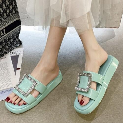 Crystal Square Buckle Platform Jelly Slippers Women Summer Fashion Thick Sole Slides Female Candy Color Beach Shoes Woman