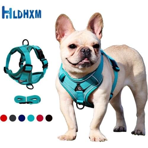 Hldhxm Medium Large Dog Harness Reflective Nylon Dog Leash For Cat No Pull Adjustable Pet Accessories French Bulldog Supplies