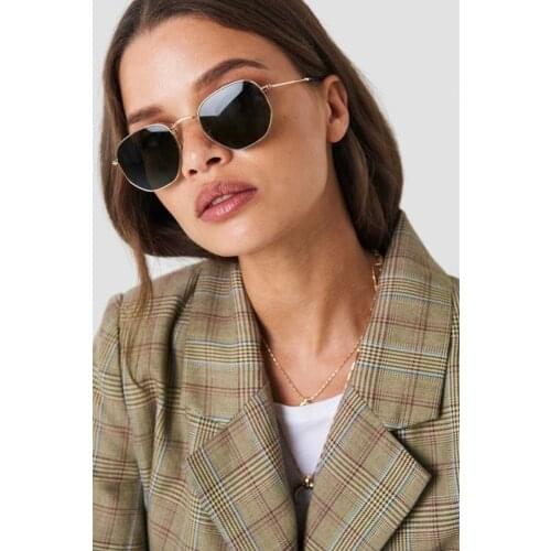 Gold Metal Framed Pentagon Unisex Sunglasses