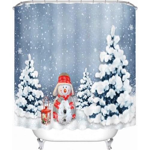 Christmas Snowman Pattern 3D Shower Curtain Polyester Fabric Waterproof Shower Curtain Eco-Friendly Bathroom Curtain Home