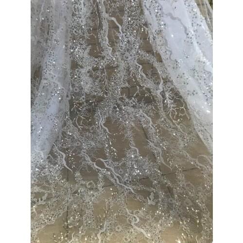 Embroidered african net lace nigerian fabric with beads and sequins ZH-3888820 french tulle lace fabrics for party dresses