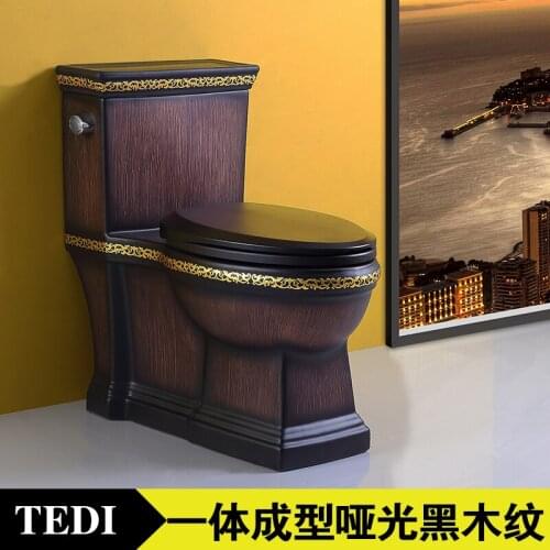 High-grade black personality toilet siphon-style conjoined toilet ceramic color wood-print retro toilet water saving