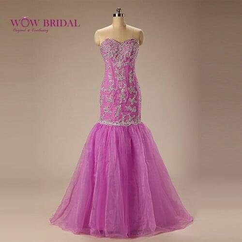 Wowbridal Graceful Purple Evening Dress 2021 Sweetheart Strapless Sequins Embroidery Beaded Chiffon Mermaid Ruffles Long Dress