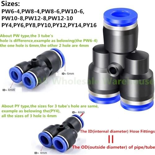 Y Shaped Air compressor Hose Fittings 3 Ways Pipe Coupler Plastic Pneumatic Parts Y Type Quick Connectors