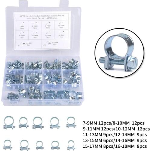 60/84/88/100 PCS Set 7mm-17mm Mini Clamp Fuel Injection Hose Air Hose Clamps Assortment Kit Diesel Petrol Pipe Clips With Box