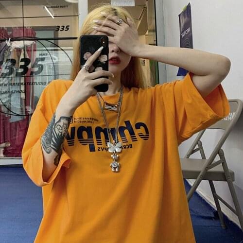 2021 Summer Rock Street Hip-Hop Style Female Short-Sleeved t-Shirt Cool Sports Casual Korean Style Couple Clothes