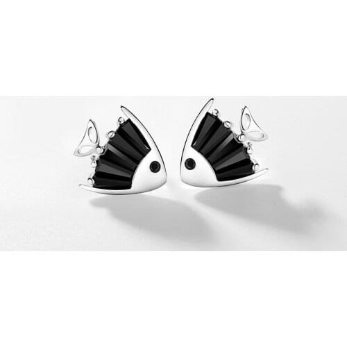 Cute Bridal Goldfish Stud Earrings Trendy Female Black Crystal Small Earrings Charm Sterling Silver Wedding Earrings For Women