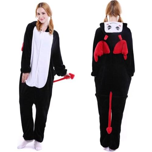 2019 Halloween Adult Demon Kigurumi Cosplay Costume Flannel Female Outfits Jumpsuits Bodysuits Women Onesie Hoodie Pajamas