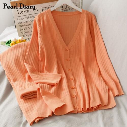 Pearl Diary Women Two Pieces Sweater Knitted Set Spring Autumn Long Sleeve Cardigan V Neck Long Pant England Style Casual Suits