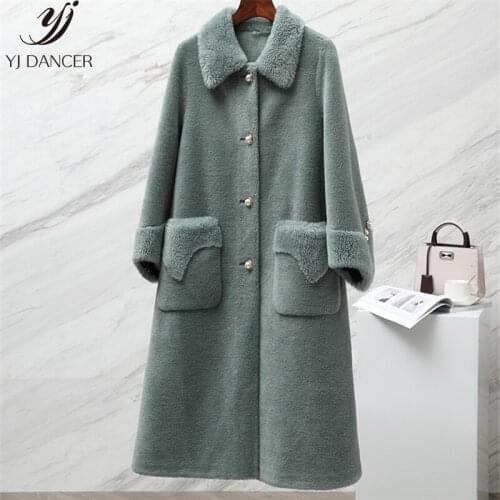Winter New Grain Sheep Shearing Coat Female 2019 Long Section Imitation Wool Fur Fur One Bead Long Sleeve Warm Coat H00855