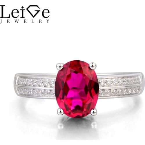 Leige Jewelry Ruby Ring Anniversary Ring July Birthstone Oval Cut Red Gemstone 925 Sterling Silver Ring Romantic Gifts for Her