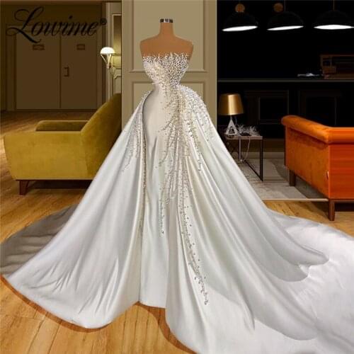 Custom Made Pearls Wedding Dresses 2020 Arabic Wedding Gowns Long Brides Dresses Vestidos De Novia Middle East Bridal Gowns