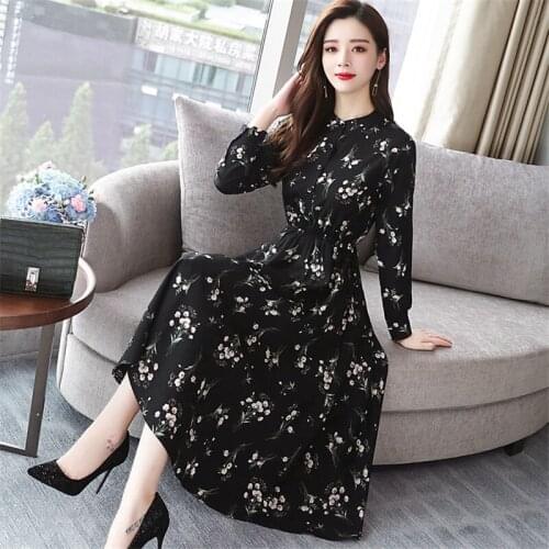 Autumn Print Vintage Long Dress Summer Long Sleeve Spring Elegant Retro Maxi Boho Dress Women Vestidos