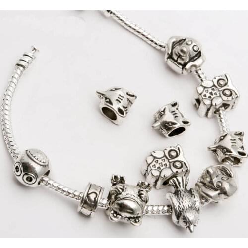 Mixed Owl Bird Animals Shape Spacer Metal Bead For Needlework Jewelry Making Frog Charms for Bracelet Jewelry Making 20 Pcs