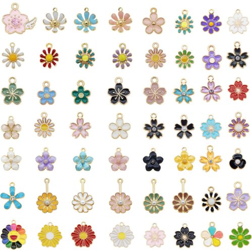 20pcs Mixed Flowers Enamel Alloy Charms Dog Daisy Flower Pendant Mixed Gold Tone for Bracelet Earring DIY Accessory Keychain DIY