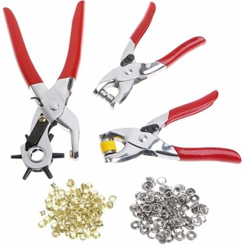 3Pcs 3in1 Card Leather Belt Hole Punch +Eyelet Plier +Snap Button Setter Eyelet Snap Punch Pliers Grommet Punches Tool