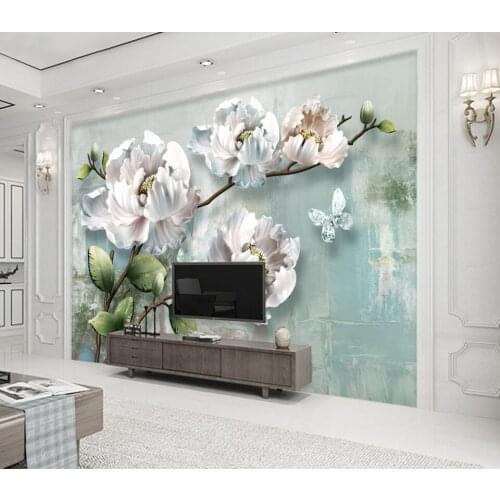 3D three-dimensional relief beautiful fresh peony European retro TV background wallpaper living room decoration mural custom