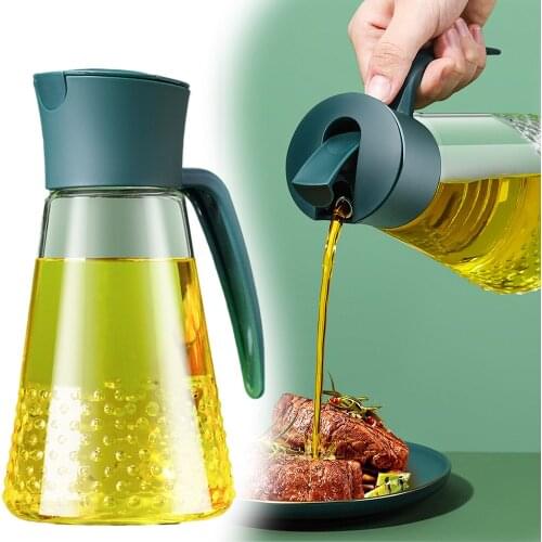 630ML Automatically Open Olive Oil Bottle Oil Dispenser Vinegar Soy Sauce Container Glass Leakproof Bottle Kitchen Tool Cooking