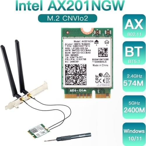 3000Mbps Bluetooth 5.0 Wireless AX201NGW Wifi Desktop Kit Antenna For NGFF/M.2 CNVIo2 Intel AX201 Wi-Fi6 Network Card