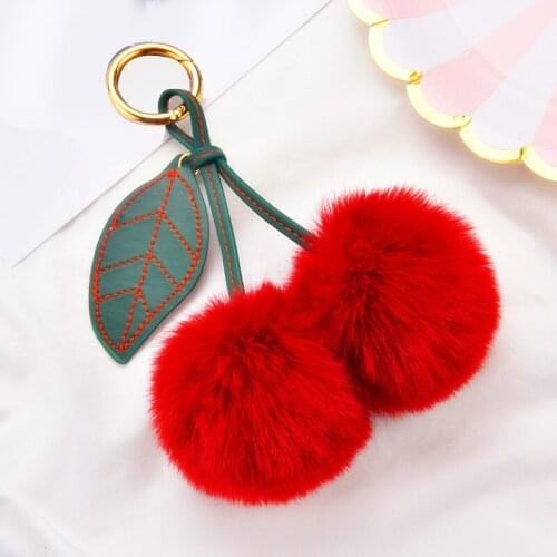 Cute Cherry Balls Pompoms Keychain For Keys Women Key Chains Ring Car Bag Female Pendent Charm Accessories 2021 Girls Trinkets