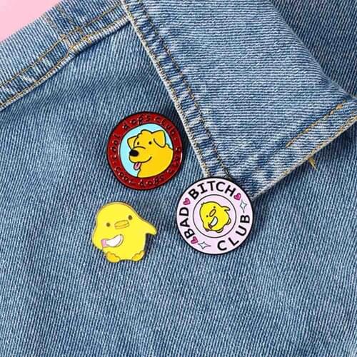 Little Yellow Chicken Enamel Pins Knife Don't Kill My Vibe Animal Jewelry Brooches Denim Jeans Lapel For Kids Friends