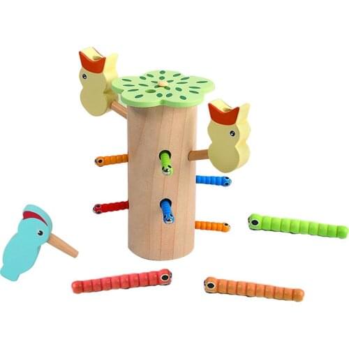 Childrens Magnetic Woodpecker Catches Insects Hand Eye Coordination Early Education Desktop Games Educational Wooden Toys