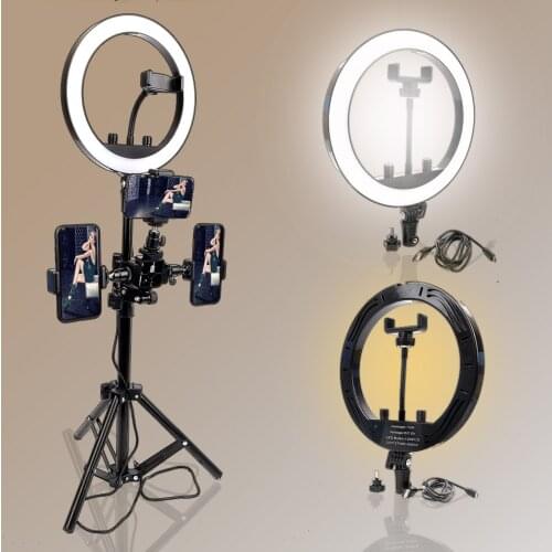Dimmable Photographic Studio Photo LED Ring Light 10" 2700-5500K Photography Lighting Phone Adapter Makeup For Live Selfie Video