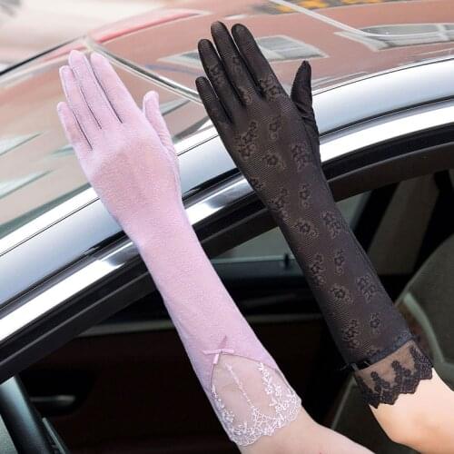 Long Section Sunscreen Lace Gloves Thin Breathable Driving Women Summer Touch Screen Non-slip Anti-UV Female Exquisite Gloves
