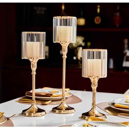 Living Room Home Decoration Wedding Table European Golden Candlestick Golden Iron Candle Holder Romantic Crystal Candle Cup