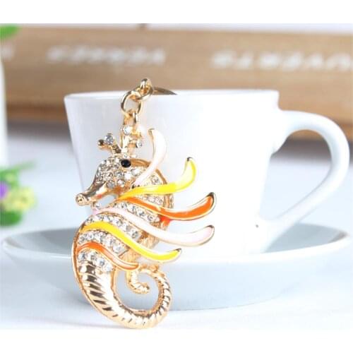 Hippocampal Sea Horse Lovely Cute Crystal Charm Purse Handbag Car Key Keyring Keychain Party Wedding Birthday Gift