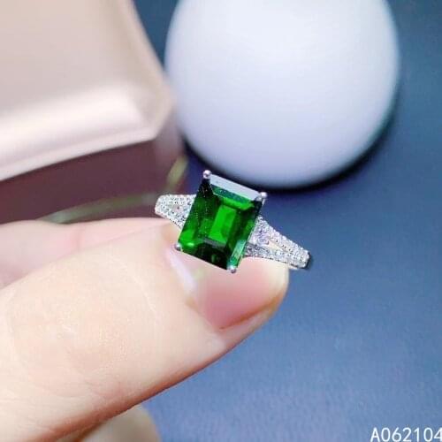 KJJEAXCMY fine jewelry 925 sterling silver inlaid natural diopside Ladies and mens fashion exquisite square adjustable gem ring