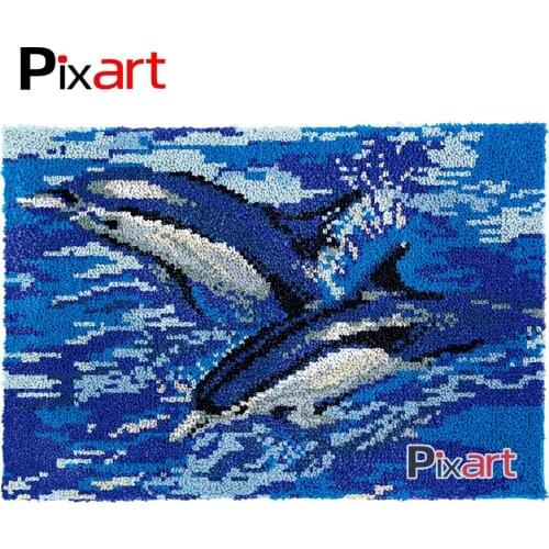 Latch Hook Rug Two Dolphins Crocheting Wall Tapestry Kits DIY Carpet Rug Chunky Yarn Needlework Knitted Floor Mat Hobby & Crafts