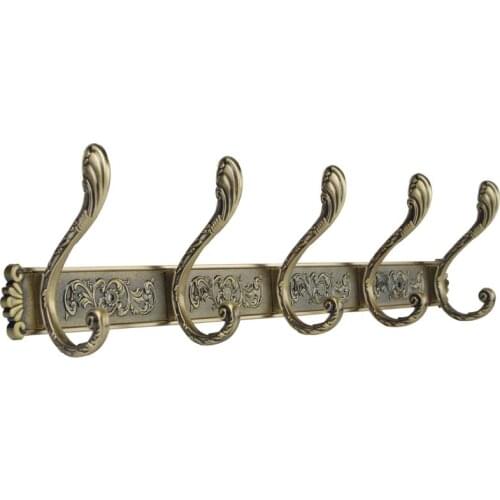 Robe Hooks Luxury Bathroom Wall Carving Antique Robe Hooks 5 Row Hook Coat Hanger Door Hooks For Bathroom Accessories