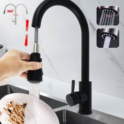 Kitchen Matte Black Filtered Crane Kitchen Pull Out Spray 360 Rotation Water Filter Tap Three Ways Sink Mixer Kitchen Faucet