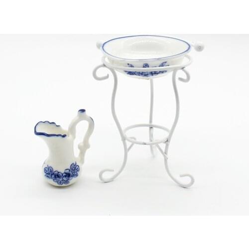 Miniature Water Pot Sink Rack Doll Furniture for 1/12 Dollhouse