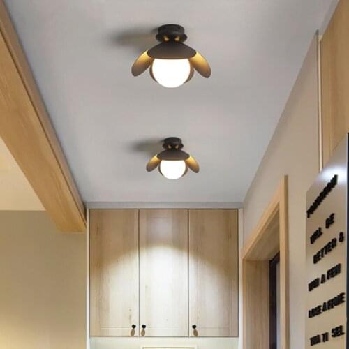 Minimalist Modern LED Ceiling Lamp White or Black Flower Shape Art Glass Ball Ceiling Light For Porch Corridor Balcony Cloakroom