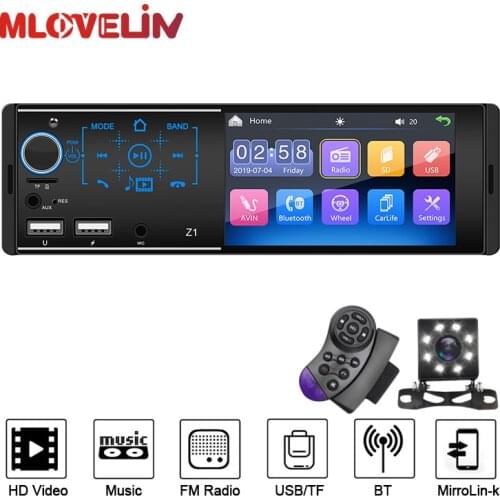 MLOVELIN 1Din Touch screen Button Car Multimedia Radio FM AUX Player two USB Car Rear view Camera