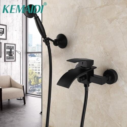 KEMAIDI Bathroom Bathtub Shower Faucet Set Mixer Taps Matte Black Wall Mount Rainfall Round Shower Head 2 Functions 1 Handle